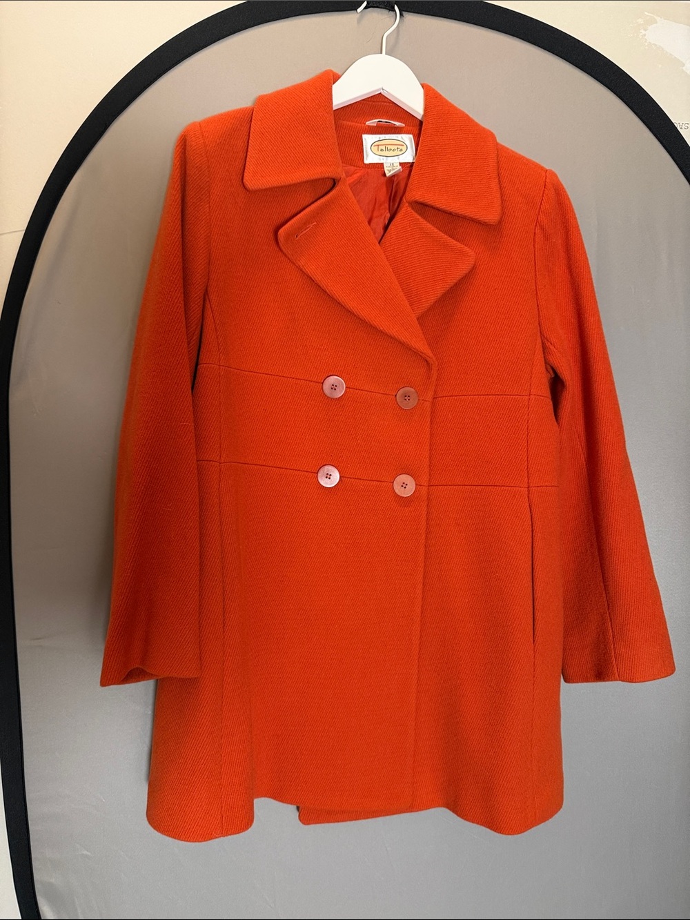 Talbots Bright Orange Double-Breasted Wool Pea Coat